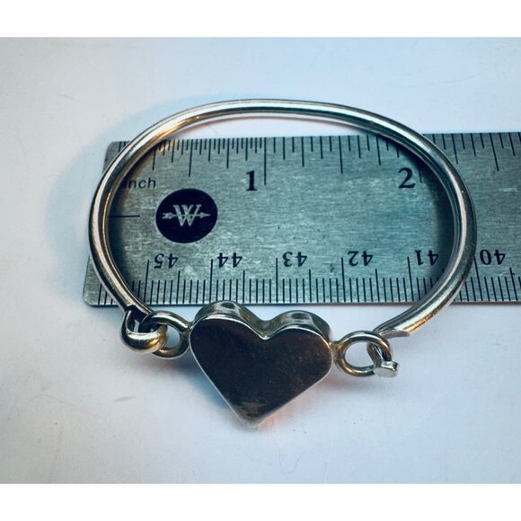 Estate Sterling Silver 925 Heart Bangle Bracelet, 6” Size Elegant Design, 14.78g - Picture 7 of 10